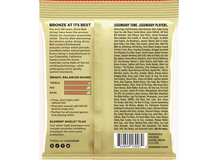 Ernie Ball EB-3007 Earthwood 80/20 (0115-054) Custom Light 3-pack 