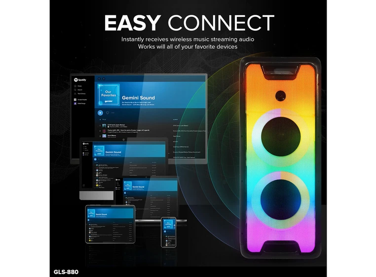 Gemini GLS-880 dobbel 8" oppladbar høyttaler m/LED-lys 