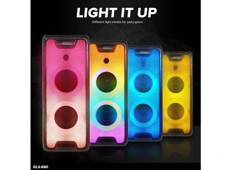 Gemini GLS-880 dobbel 8" oppladbar høyttaler m/LED-lys 