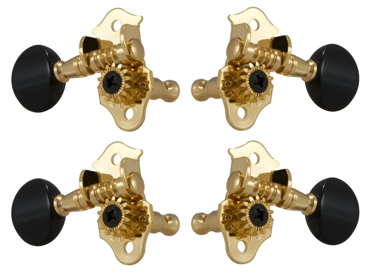 Grover 9GB Sta-Tite Geared Ukulele Pegs w/Black Button - 4 pcs. - Gold 