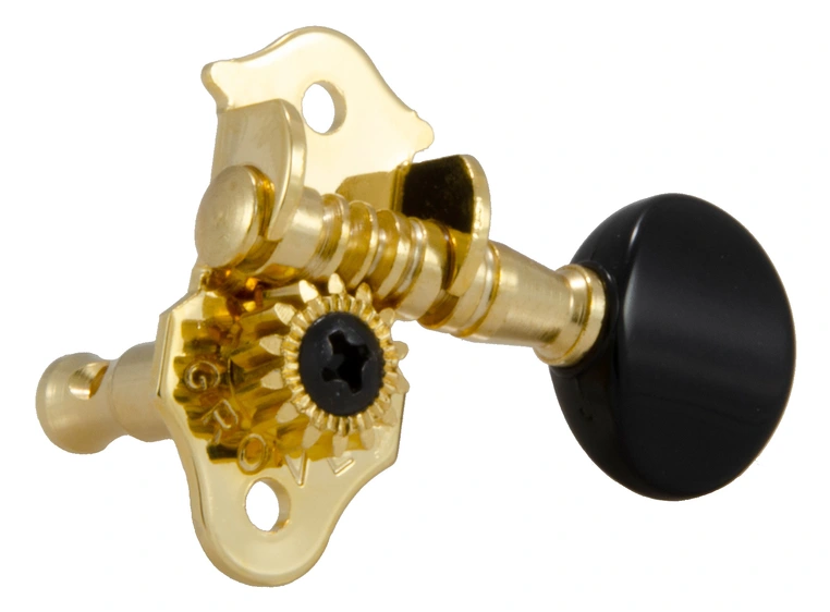 Grover 9GB Sta-Tite Geared Ukulele Pegs w/Black Button - 4 pcs. - Gold 