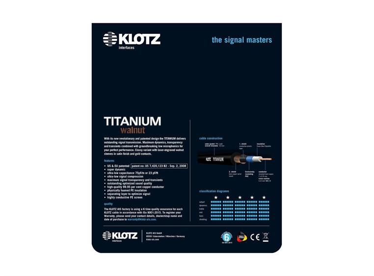 Klotz TIWPR TITANIUM supreme guitar cbl walnut sleeves 4,5m