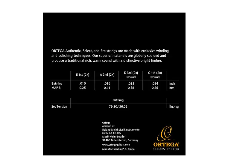 Ortega MAP-8 Strengesett 8-str. Mandolin Coated Phosphor Bronze 