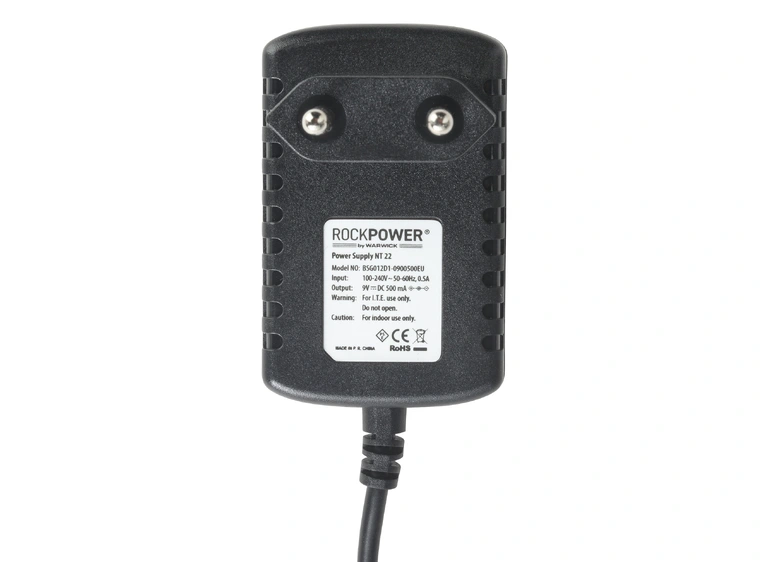 RockPower NT 22 - Power Supply Adapter 9V DC, 500 mA, (-) Center, Euro Plug 