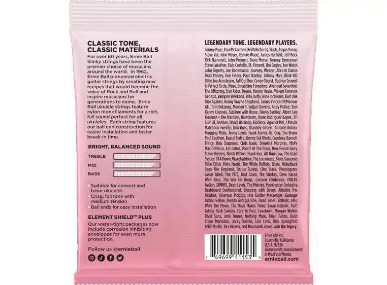 Ernie Ball EB-2330 Ukulele Strings Low G (028-030w) Clear 