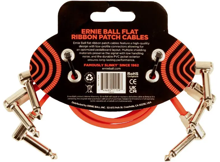 Ernie Ball EB-6403 Patch Flat Cable Red 30cm 3-pack 