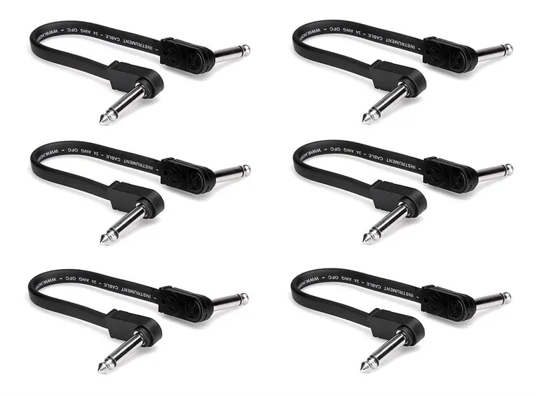Hosa Flat Guitar Patch Cable Jack right-angle 15 cm, 6 pk 