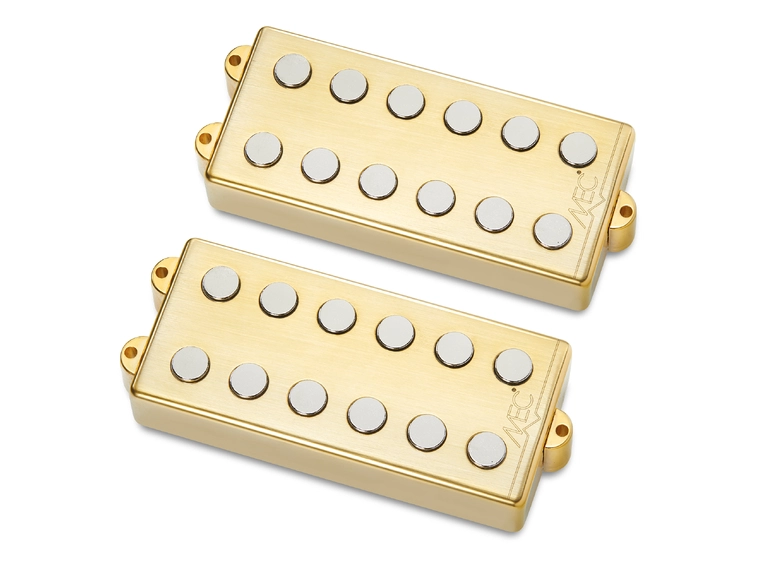 MEC Passive MM-Style Bass Pickup Set Metal Cover, 6-String - Brushed Gold 