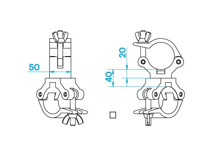 PROLYTE CLP-P636 Swivel clamp, slim Swl 650Kg (Sf8:1), Alu, Ø60-63,5mm Rør 