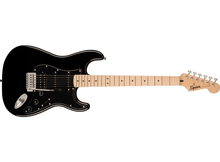 Squier Sonic Stratocaster HSS, Maple Black Pickguard, Black 
