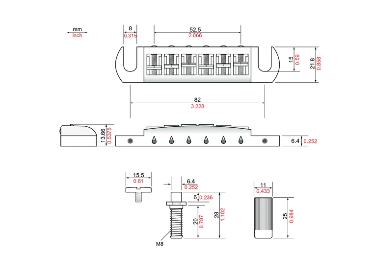 TonePros AVT2M B - Wraparound Bridge with MSPRS Locking Studs - Black 