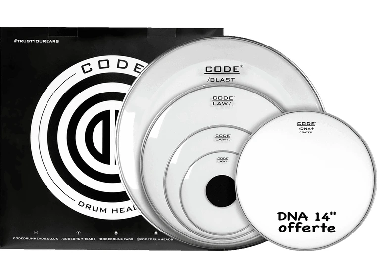 Code Drumheads FPLAWCLRR Clear Rock 10/12/16/22 + CC 14" DNA Coated 