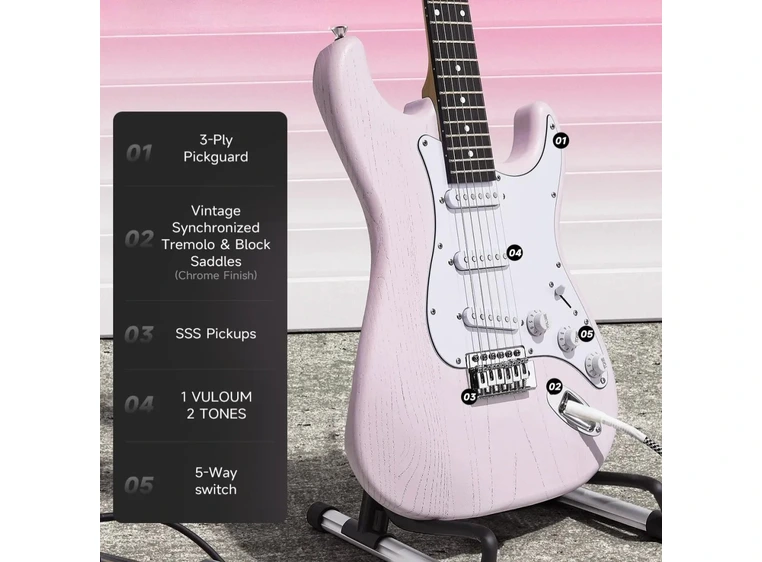 Donner DST-80 el-gitar pakke shell pink 
