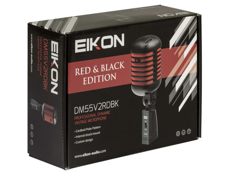 Eikon DM55V2RDBK Vintage Dynamic Mic Satin Black Red Spon 