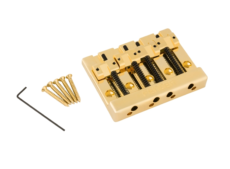 Fender HiMass 4-String Bass Bridge Assembly With Zinc Saddles, Gold 