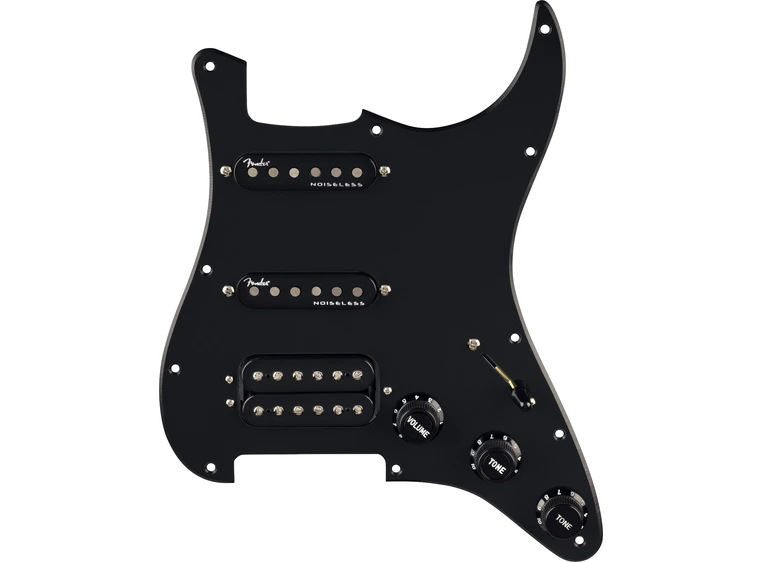 Fender Pre-Wired Strat Pickguard, Quadra Tap/Ultra Noiseless HSS, Black11 Hole PG 