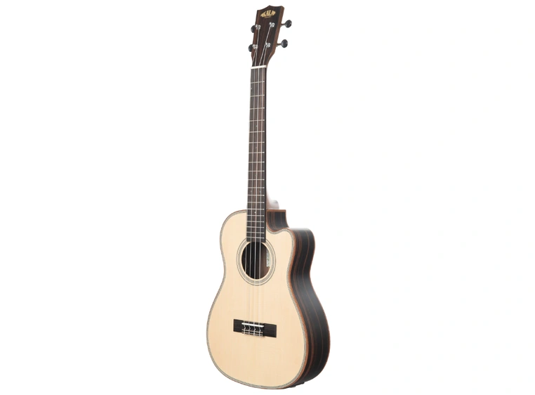 Kala KA-SSEBY-B-CE Solid Spruce Top Ebon Baritone Ukulele, Cutaway, EQ, Bag, UB-B 