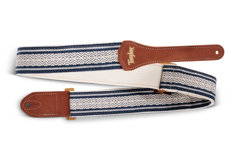 Taylor Academy Strap, White/Blue Jacquard Cotton, 2" Amber Buckle 
