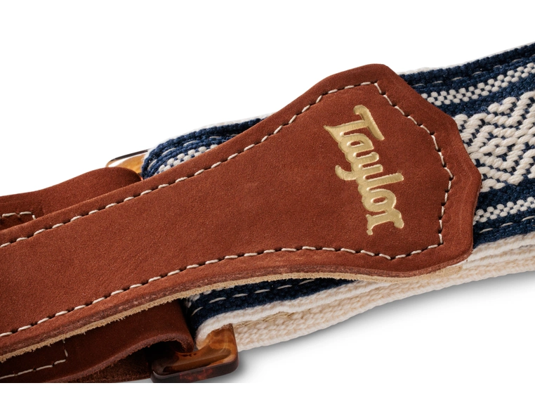 Taylor Academy Strap, White/Blue Jacquard Cotton, 2" Amber Buckle 