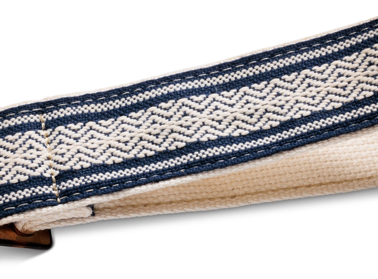Taylor Academy Strap, White/Blue Jacquard Cotton, 2" Amber Buckle 