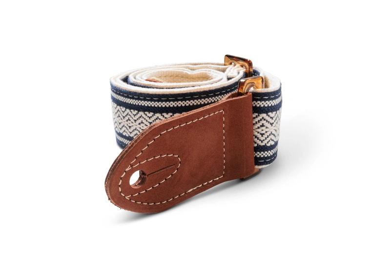 Taylor Academy Strap, White/Blue Jacquard Cotton, 2" Amber Buckle 
