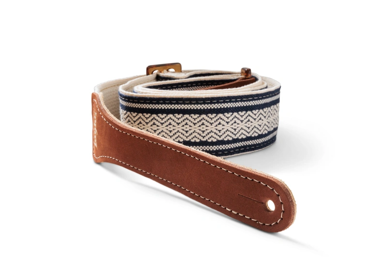 Taylor Academy Strap, White/Blue Jacquard Cotton, 2" Amber Buckle 