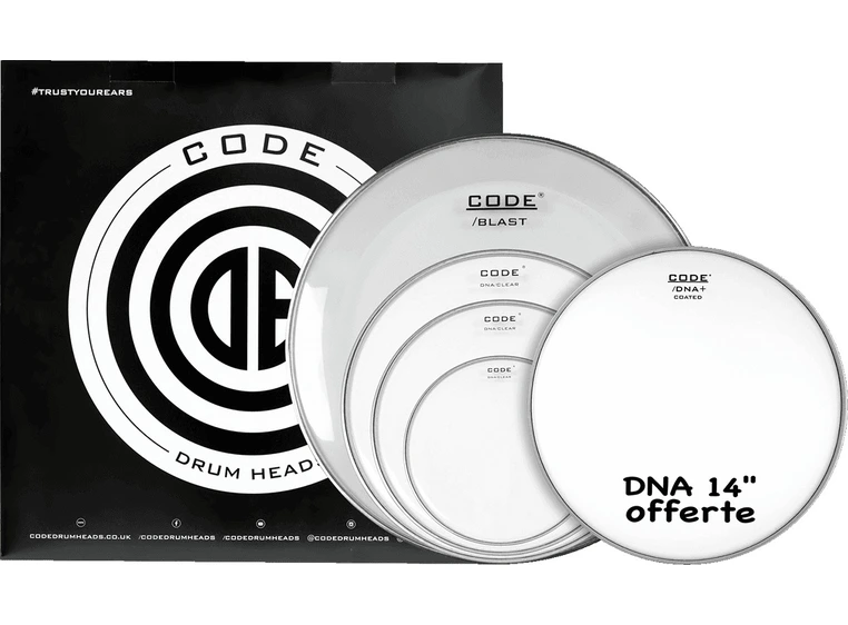 Code Drumheads FPDNACLRF Clear Fusion 10/12/14/20 + CC 14" DNA Coated 