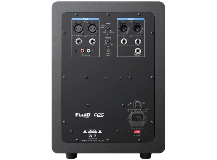 Fluid Audio F8S 8" aktiv subwoofer Sort 200 watt klasse D forsterker 