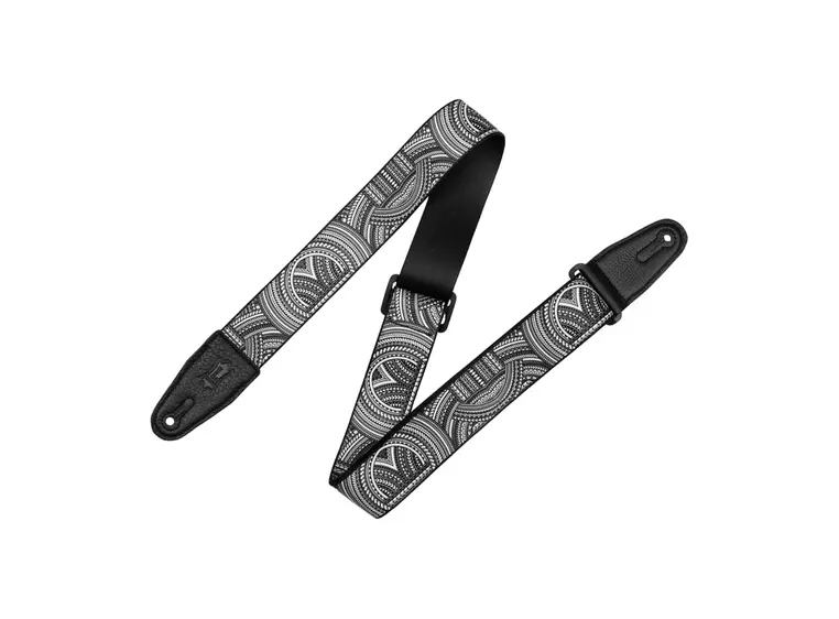Levy's MP2TAT-002 2" Poly Tattoo Series Black&White Tribal w/Black Leather ends 