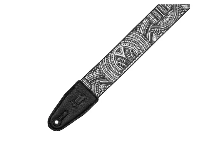 Levy's MP2TAT-002 2" Poly Tattoo Series Black&White Tribal w/Black Leather ends 