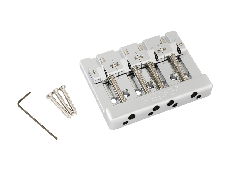 Fender HiMass String-Through 4 Bass Bridge Assembly, Brass Saddles, Chrome 