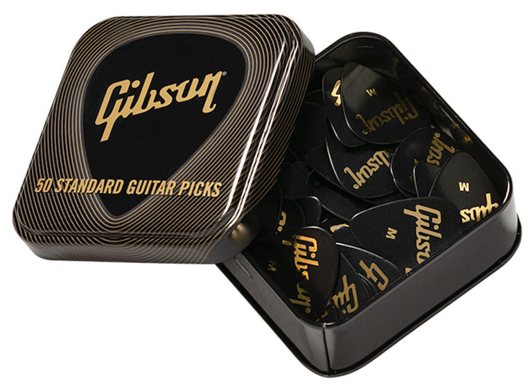 Gibson S&A Standard Pick Tin Black, Medium 50-pakning