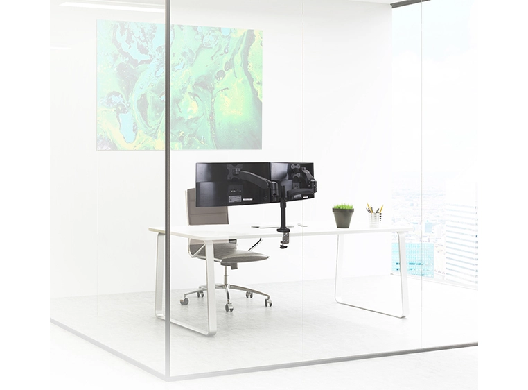 B-Tech BT7384/B Full Motion Twin Screen Desk Mount, Black 