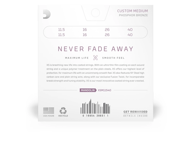 D'Addario XSM11540 Mandolin XS P. Bronze (0115-040) Custom Medium 