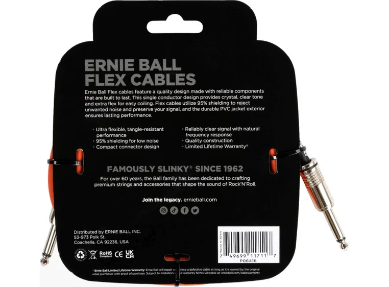 Ernie Ball 6416 Instrumentkabel 3m Oransje 