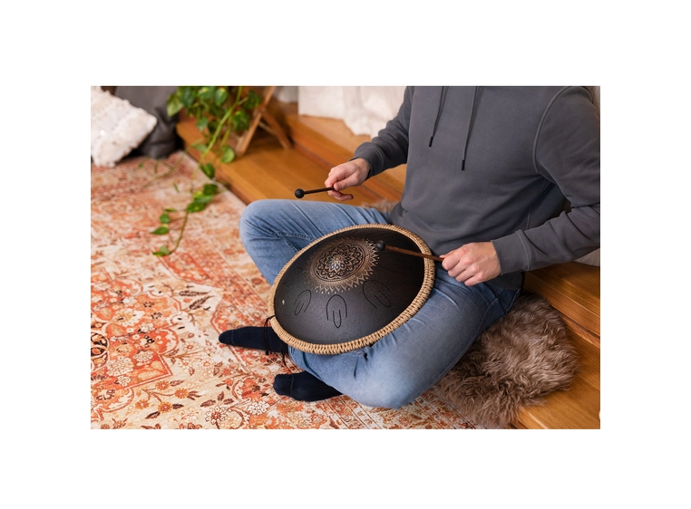 Meinl Sonic Energy OSTD1BKE Octave Steel Tongue Drum, D Kurd, Engr. Floral. Black 