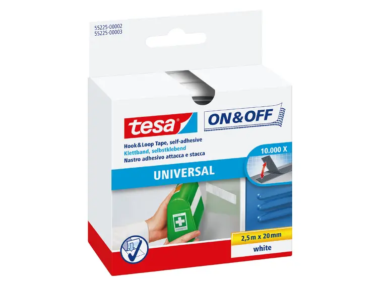 TESA 55225 Borrelås 20mm x 2,5m, hvit 