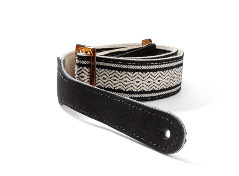 Taylor Academy Strap, White/Black Jacquard Cotton, 2" Amber Buckle 