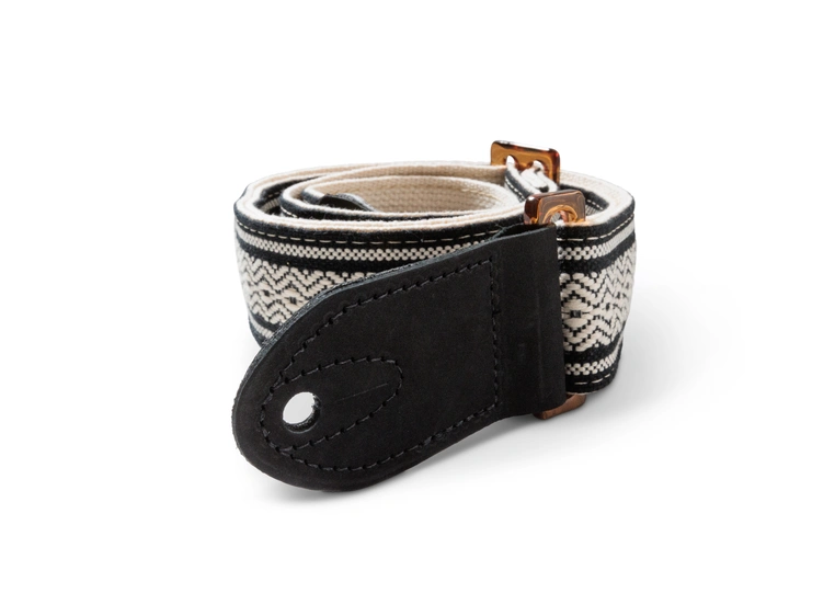 Taylor Academy Strap, White/Black Jacquard Cotton, 2" Amber Buckle 