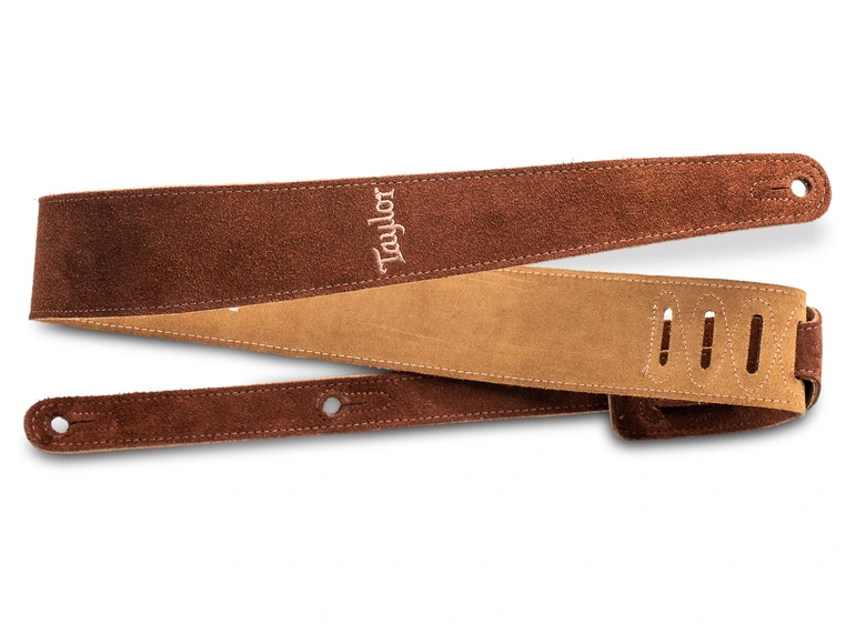 Taylor Strap, Embroidered Suede Choc, 2.5" 