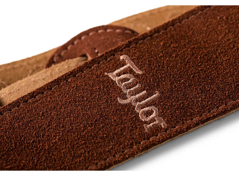 Taylor Strap, Embroidered Suede Choc, 2.5" 