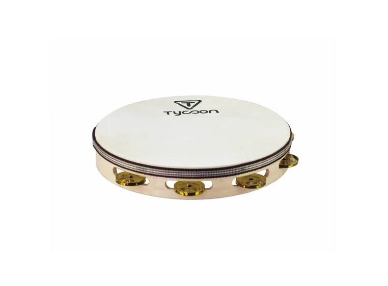 Tycoon Single Row Headed Wooden Tambourine with Brass Jingles 