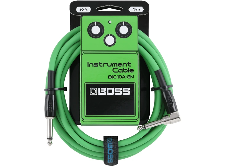 Boss BIC-10A-GN 3m instrumentkabel Vinklet/rett 1/4" jack, green 