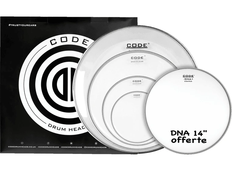 Code Drumheads FPDNACLRR Clear Rock 10/12/16/22 + CC 14" DNA Coated 