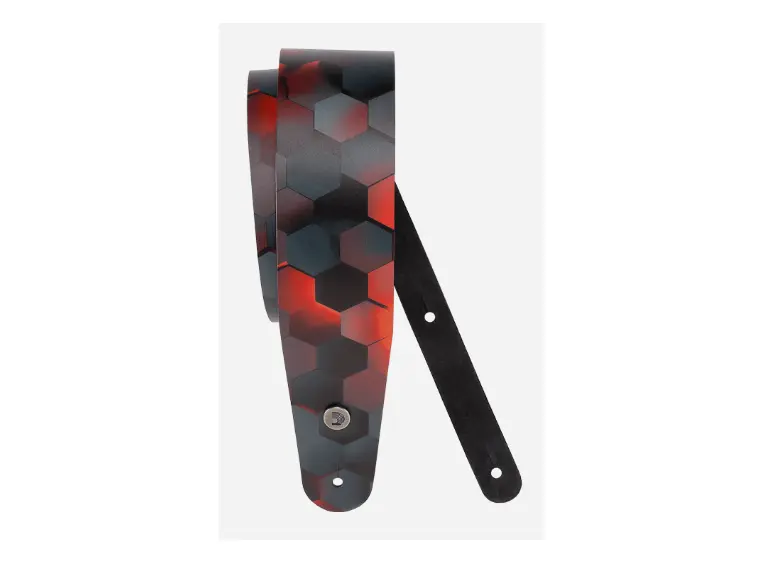 D'Addario 25PL05 Printed Leather 64 mm Red Hex Guitarstrap 