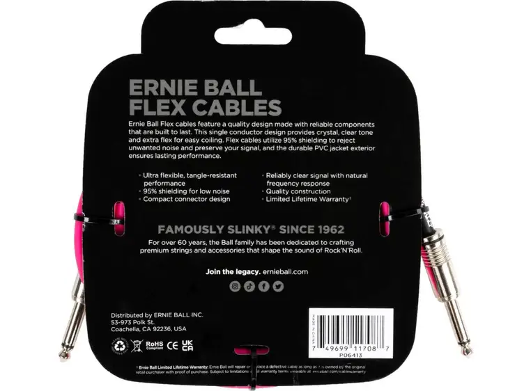 Ernie Ball 6413 Instrumentkabel 3m Rosa 