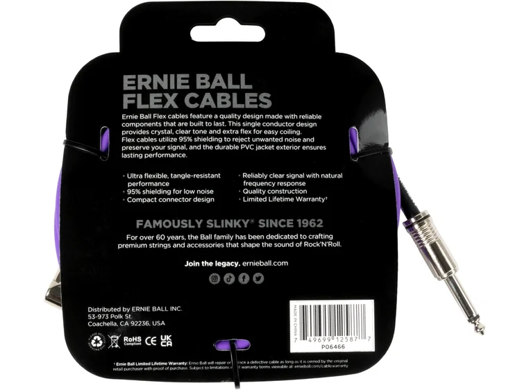 Ernie Ball 6466 Flex Instrumentkabel Lilla, 3m 