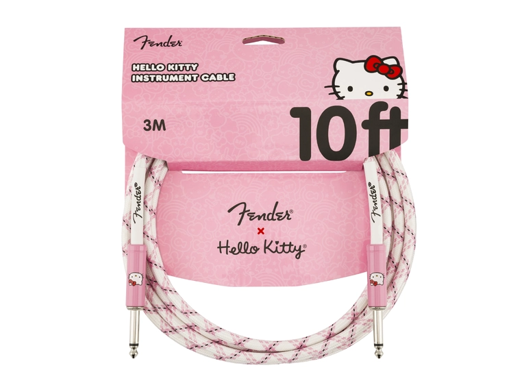 Fender x Hello Kitty Woven Cable, 10' White/Pink 
