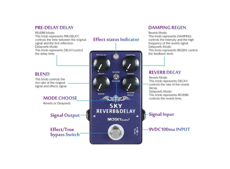 Mosky Sky Reverb effektpedal for gitar 
