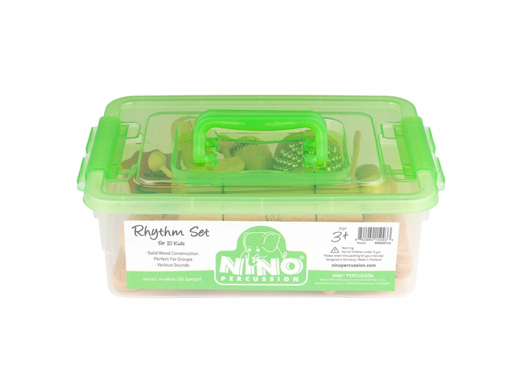 NINO PERCUSSION NINOSET14 Wooden Rhythm Set, 10 pcs w/Storage box 